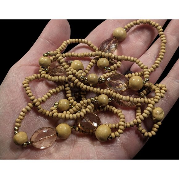 Bohemian Nature Themed Wood And Glass Beaded Necklace - Picture 6 of 7